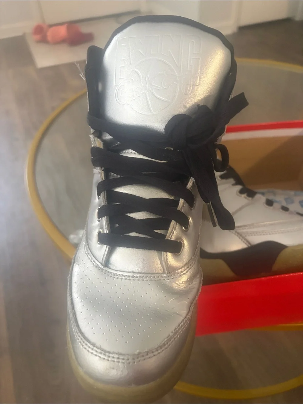 Kids Metallic Silver High-Top Sneakers Patrick ewings